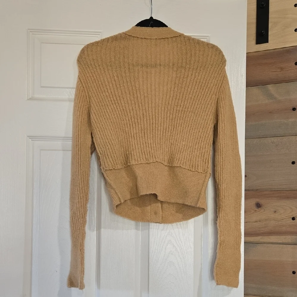 Free People Mimosa ribbed knit cropped cardigan sweater in taupe Size Small